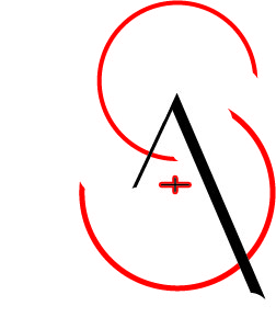 A red and black logo with an arrow in the middle.